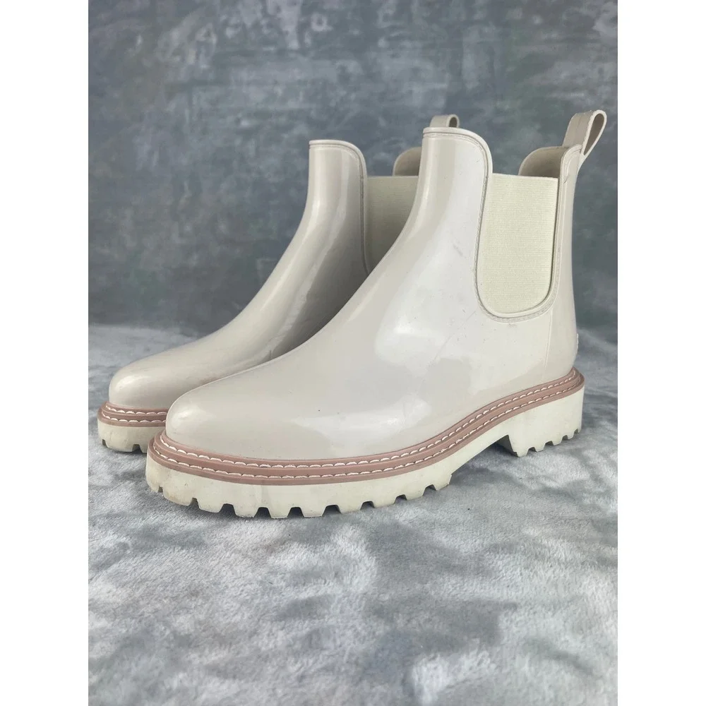 Dolce Vita Rain Boots Women 11 Cream Good Glossy Lug Sole Chelsea Waterproof